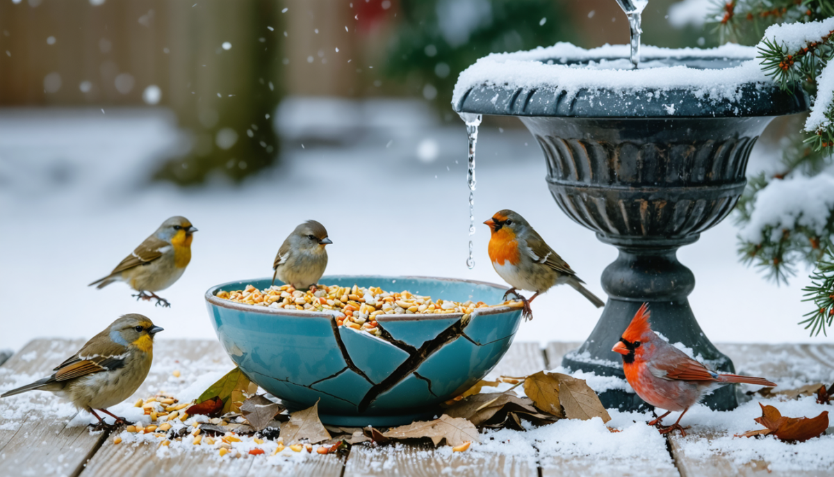 découvrez comment un saladier cassé attire plus d'oiseaux en hiver qu'un abreuvoir traditionnel, une trouvaille surprenante pour les amateurs de nature.